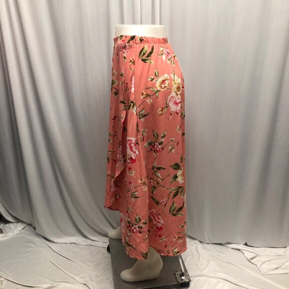 Bobeau Asymmetrical Midi Skirt Womens Size Medium Coral Floral Faux Wrap Fairy - Picture 4 of 8